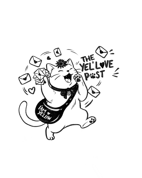 The postcat juggling love letters, mascot of The Yel'love Pawst mail club