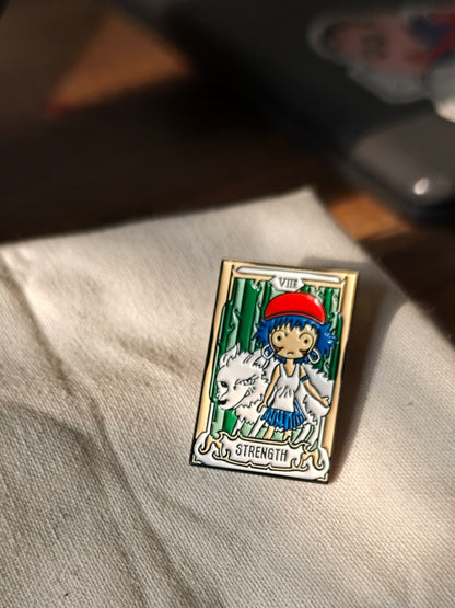Princess Mononoke enamel pin featuring a "Strength" tarot card