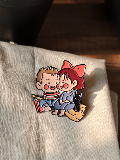 Kiki and Tombo enamel pin from the Studio Ghibli film Kiki's Delivery Service
