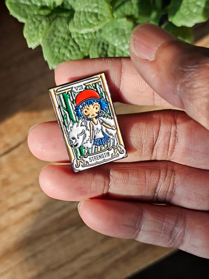 Princess Mononoke enamel pin featuring a "Strength" tarot card