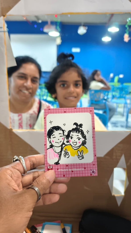 Guest with their live doodle portrait: family portrait, doodle edition