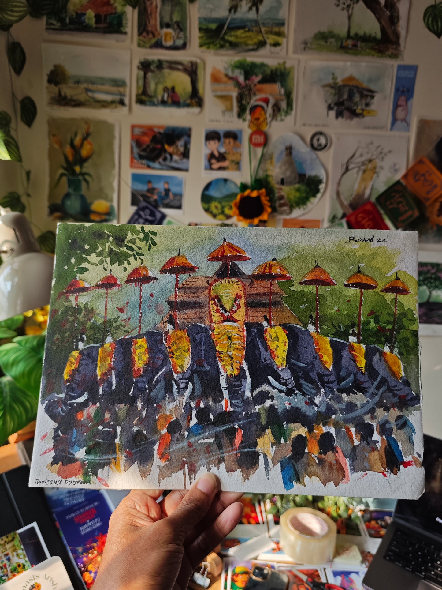 Thrissur Pooram watercolor Painting