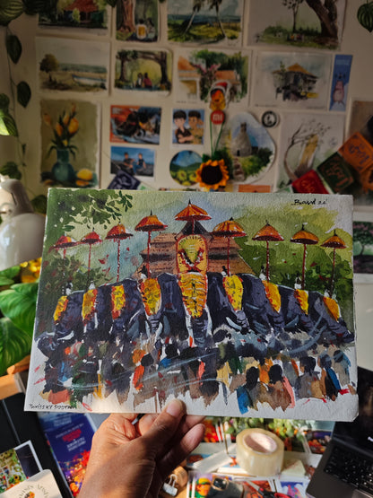 Thrissur Pooram watercolor Painting