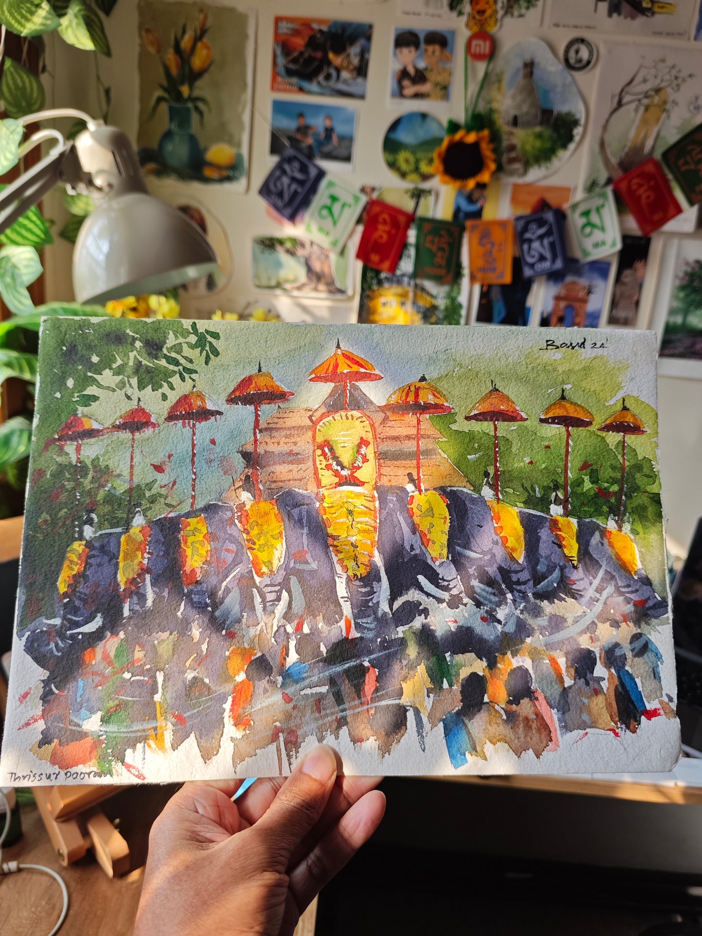 Thrissur Pooram watercolor Painting