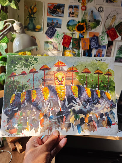 Thrissur Pooram watercolor Painting